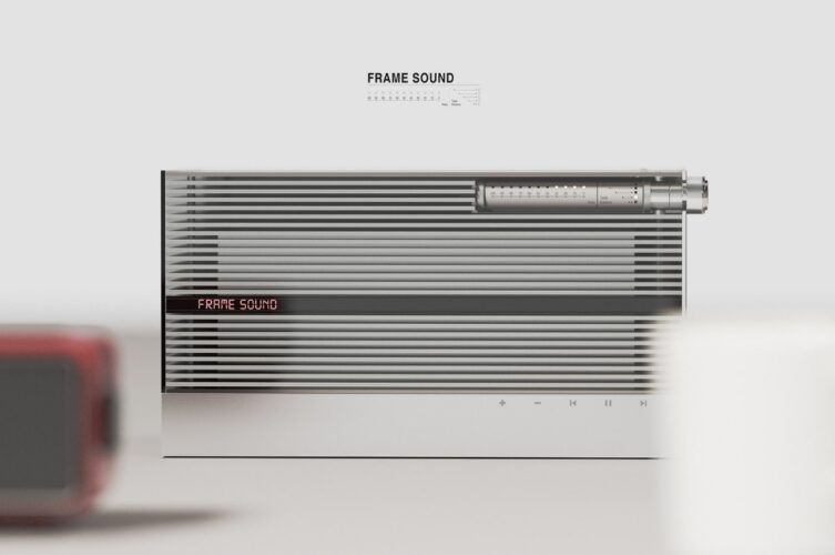 O alto-falante com foco na lista de reprodução traz a estética de rádio vintage para o seu interior