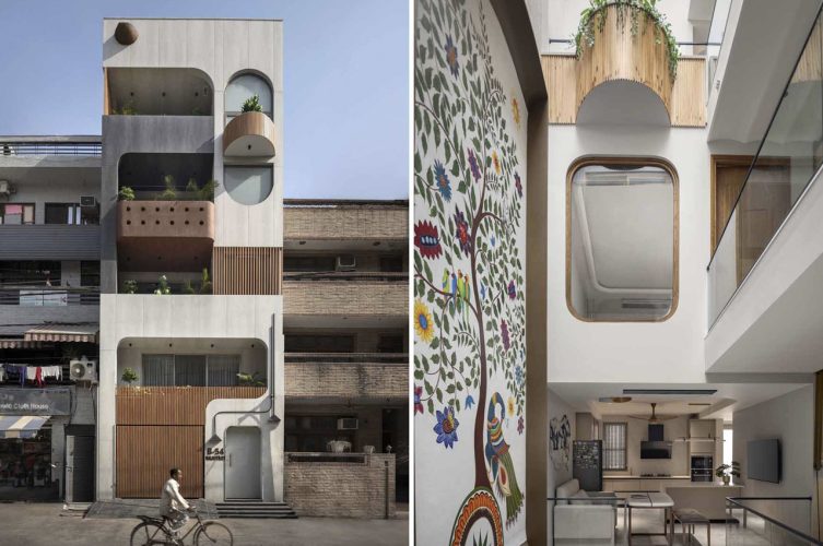Esta casa estreita em Nova Delhi ganha vida por um mural colorido que abrange vários andares